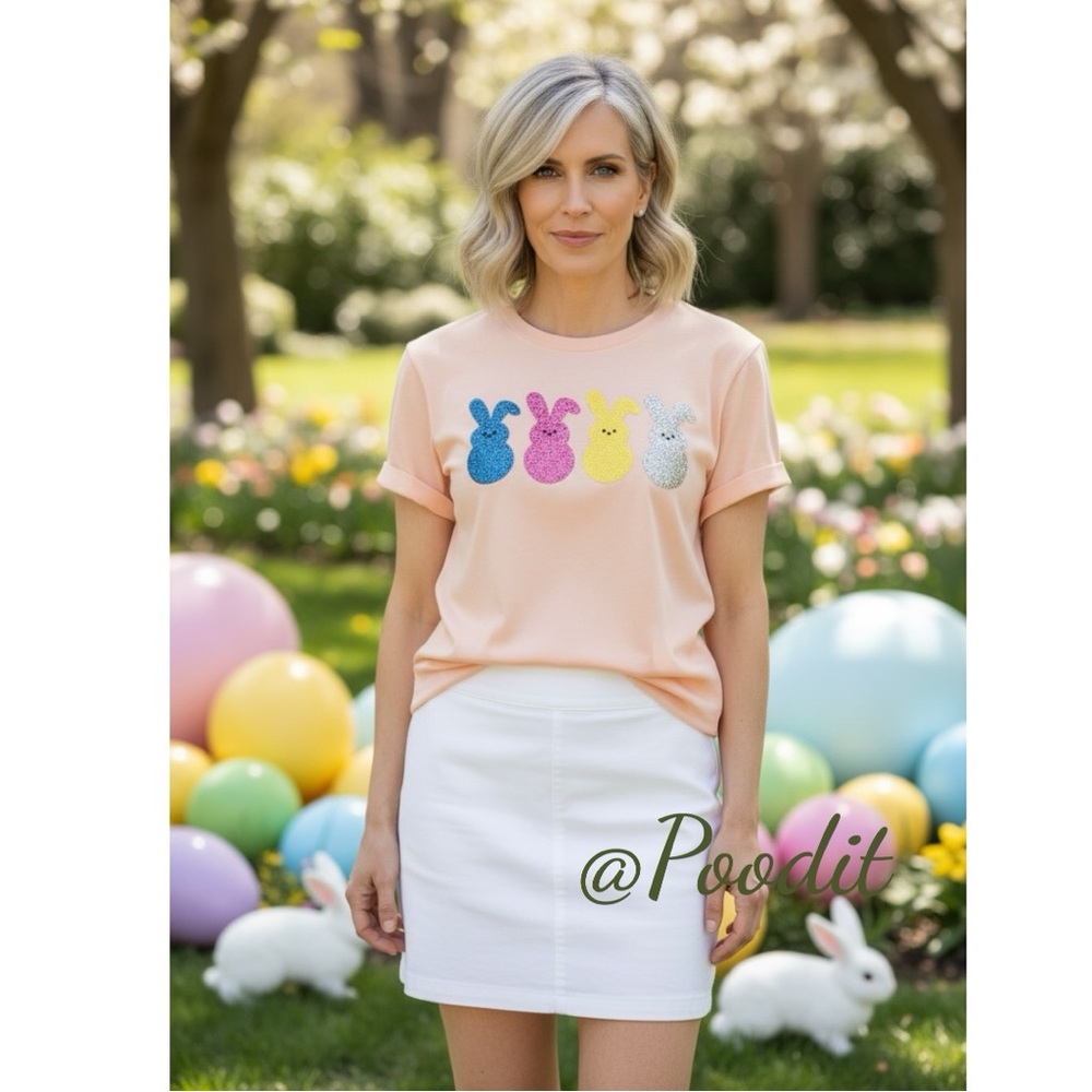 Sequin bunny peach soft loose fit Easter holiday tee S M L XL